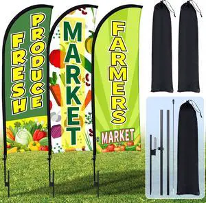 3 Pack 12ft Fresh Produce Farmers Market Feather Flags Banners Advertising Sign Fresh Produce Flag with Flag Pole Ground Stake Portable Bag for Food Advertising Vegetable Business (Green) 3 Pack 12ft Fresh Produce Farmers Market Feather Flags Banners Advertising Sign Fresh Produce Flag with Flag Pole Ground Stake Portable Bag for Food Advertising Vegetable Business (Green)