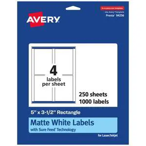 ® Matte White Rectangle Labels, Sure Feed® Technology, 5" x 3.5", 1,000 Matte White Printable Labels ® Matte White Rectangle Labels, Sure Feed® Technology, 5" x 3.5", 1,000 Matte White Printable Labels