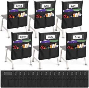 24 Pack Chair Pockets for Classrooms, 16 x 19 Inch Black Seat Sacks | Chair Back Buddy Pockets with 3 Heavy Duty Storage Pocket, Ideal Chair Back Storage Organizer for Classroom & Home 24 Pack Chair Pockets for Classrooms, 16 x 19 Inch Black Seat Sacks | Chair Back Buddy Pockets with 3 Heavy Duty Storage Pocket, Ideal Chair Back Storage Organizer for Classroom & Home
