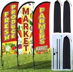 3 Pack 12ft Fresh Produce Farmers Market Feather Flags Banners Advertising Sign Fresh Produce Flag with Flag Pole Ground Stake Portable Bag for Food Advertising Vegetable Business(Red) 3 Pack 12ft Fresh Produce Farmers Market Feather Flags Banners Advertising Sign Fresh Produce Flag with Flag Pole Ground Stake Portable Bag for Food Advertising Vegetable Business(Red)