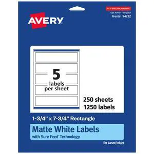 ® Matte White Rectangle Labels, Sure Feed® Technology, 1.75" x 7.75", 1,250 Matte White Printable Labels ® Matte White Rectangle Labels, Sure Feed® Technology, 1.75" x 7.75", 1,250 Matte White Printable Labels
