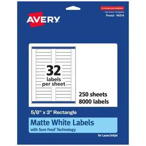 ® Matte White Rectangle Labels, Sure Feed® Technology, 5/8" x 3", 8,000 Matte White Printable Labels ® Matte White Rectangle Labels, Sure Feed® Technology, 5/8" x 3", 8,000 Matte White Printable Labels
