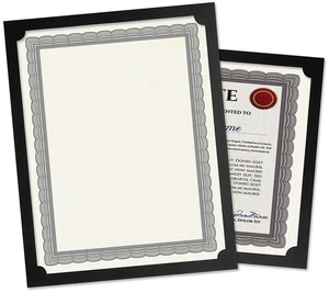 Fine Stationary Certificate Holders | Plain Black, 50 Count, 9-1/2" x 12", Linen Cover, 80 lb. Stock, Single-Sided, Die-Cut Corners, For Office, School, and more Fine Stationary Certificate Holders | Plain Black, 50 Count, 9-1/2" x 12", Linen Cover, 80 lb. Stock, Single-Sided, Die-Cut Corners, For Office, School, and more