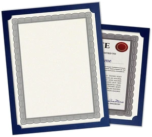 Fine Stationary Certificate Holders | Plain Blue, 50 Count, 9-1/2" x 12", Linen Cover, 80 lb. Stock, Single-Sided, Die-Cut Corners, For Office, School, and more Fine Stationary Certificate Holders | Plain Blue, 50 Count, 9-1/2" x 12", Linen Cover, 80 lb. Stock, Single-Sided, Die-Cut Corners, For Office, School, and more