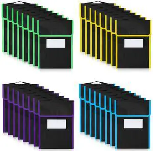 32 Pcs Large Book Pouch for Classroom Nylon Fabric Book Bag with Stitched on Handle and Clear Name Tag Pocket Neon Color Trim Black Reading Bag for Student Homework Read Supply, 15 x 12 Inch 32 Pcs Large Book Pouch for Classroom Nylon Fabric Book Bag with Stitched on Handle and Clear Name Tag Pocket Neon Color Trim Black Reading Bag for Student Homework Read Supply, 15 x 12 Inch