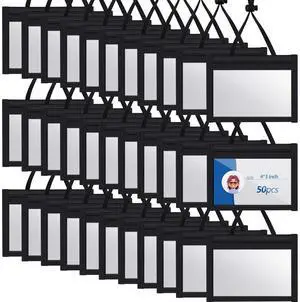50 Pcs 4 x 3'' Neck Badge Holder with Adjustable Lanyard and Clear Window Polyester Name Badge Organizer with 3 Pockets Horizontal Zipper Pouch Vaccination Card Protector (Black) 50 Pcs 4 x 3'' Neck Badge Holder with Adjustable Lanyard and Clear Window Polyester Name Badge Organizer with 3 Pockets Horizontal Zipper Pouch Vaccination Card Protector (Black)