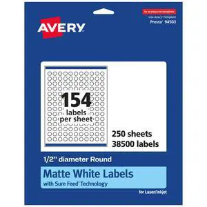 ® Matte White Round Labels, Sure Feed® Technology, 1/2" Diameter, 38,500 Matte White Printable Labels ® Matte White Round Labels, Sure Feed® Technology, 1/2" Diameter, 38,500 Matte White Printable Labels