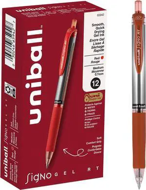 uniball Signo Gel Pen, Retractable, Medium 0.7 Mm, Red Ink, Red/metallic Accents Barrel, Dozen (Pack of 144) uniball Signo Gel Pen, Retractable, Medium 0.7 Mm, Red Ink, Red/metallic Accents Barrel, Dozen (Pack of 144)