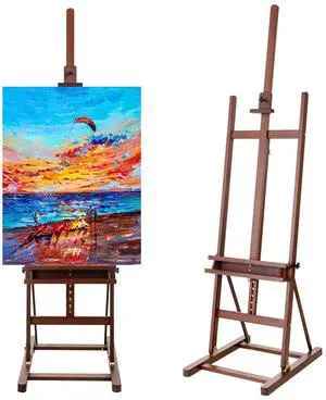 Beechwood H-Frame Artist Studio Easel with Wheels and Storage Tray, Brown | Adjustable Floor Easel Stand Holding Canvas up to 51Inches for Painting Beechwood H-Frame Artist Studio Easel with Wheels and Storage Tray, Brown | Adjustable Floor Easel Stand Holding Canvas up to 51Inches for Painting