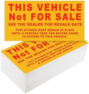 Car Dealership Supplies This Vehicle Not for Sale Stickers Car Dealer Yellow and Red Lettering Decal Adhesive Compliance Sticker for Vehicle Window, 6 x 3 Inches (1000 Pcs) Car Dealership Supplies This Vehicle Not for Sale Stickers Car Dealer Yellow and Red Lettering Decal Adhesive Compliance Sticker for Vehicle Window, 6 x 3 Inches (1000 Pcs)