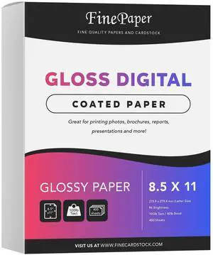 8.5x11 Gloss Digital Paper, Perfect for Color Laser Printing, Design Proposals, Flyers, Brochure, 8.5 x 11 Letter Size, 100lb Text (40lb Bond) 96 Bright, Acid Free, Glossy Coated Finish | 400 Sheets 8.5x11 Gloss Digital Paper, Perfect for Color Laser Printing, Design Proposals, Flyers, Brochure, 8.5 x 11 Letter Size, 100lb Text (40lb Bond) 96 Bright, Acid Free, Glossy Coated Finish | 400 Sheets