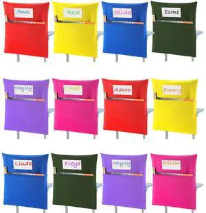 24 Pack Classroom Chair Pockets, 15 x 17 Inch Book Storage Bags for Chair with Name Slot Students Chairback Pockets for Kindergarten Primary School Home(Multicolor) 24 Pack Classroom Chair Pockets, 15 x 17 Inch Book Storage Bags for Chair with Name Slot Students Chairback Pockets for Kindergarten Primary School Home(Multicolor)