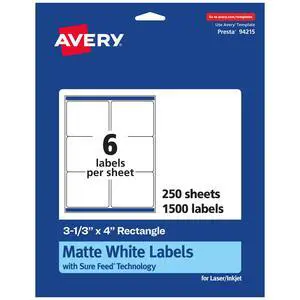® Matte White Rectangle Labels, Sure Feed® Technology, 3-1/3" x 4", 1,500 Matte White Printable Labels ® Matte White Rectangle Labels, Sure Feed® Technology, 3-1/3" x 4", 1,500 Matte White Printable Labels