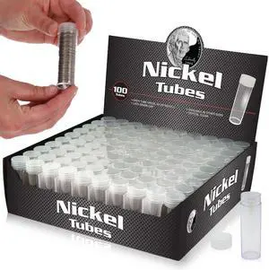 Coin Tubes for US Nickels - 100ct | Durable Plastic Tube Coin Holders | Coin Collecting Supplies | Nickel Coin Tubes | Coin Storage Tubes with Airtight Lids Coin Tubes for US Nickels - 100ct | Durable Plastic Tube Coin Holders | Coin Collecting Supplies | Nickel Coin Tubes | Coin Storage Tubes with Airtight Lids