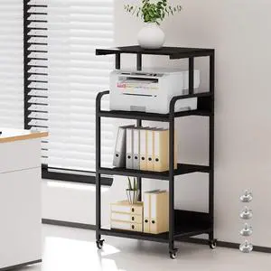 4 Tier Printer Stand with Wheels, Extra Large Tall Printer Table for Home Office, Printer and Shredder Stand with Storage Shelf (Black) 4 Tier Printer Stand with Wheels, Extra Large Tall Printer Table for Home Office, Printer and Shredder Stand with Storage Shelf (Black)