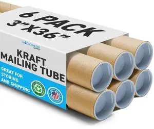 Mailing Tube - 3 in x 36 in - Kraft - 6 Pack - for Shipping and Storage of Posters, Arts, Crafts, and Documents Mailing Tube - 3 in x 36 in - Kraft - 6 Pack - for Shipping and Storage of Posters, Arts, Crafts, and Documents