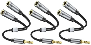 3.5mm Headphone Splitter, Nylon Braided Dual 3.5mm Female Headphone Jack Audio Stereo, 4 Pole Male to 2 Female Aux Cable for PS4, Switch and More 3.5mm Headphone Splitter, Nylon Braided Dual 3.5mm Female Headphone Jack Audio Stereo, 4 Pole Male to 2 Female Aux Cable for PS4, Switch and More
