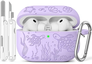 for AirPods Pro 3 Case 2025 with Cleaner Kit, Purple Cute Turtle Engraved Soft Silicone Protective Case Cover for Apple AirPods Pro 3rd Generation for Women Men with Keychain for AirPods Pro 3 Case 2025 with Cleaner Kit, Purple Cute Turtle Engraved Soft Silicone Protective Case Cover for Apple AirPods Pro 3rd Generation for Women Men with Keychain