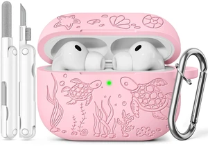 for AirPods Pro 3 Case 2025 with Cleaner Kit, Pink Cute Turtle Engraved Soft Silicone Protective Case Cover for Apple AirPods Pro 3rd Generation for Women Men with Keychain for AirPods Pro 3 Case 2025 with Cleaner Kit, Pink Cute Turtle Engraved Soft Silicone Protective Case Cover for Apple AirPods Pro 3rd Generation for Women Men with Keychain