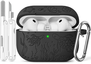 for AirPods Pro 3 Case 2025 with Cleaner Kit, Black Cute Turtle Engraved Soft Silicone Protective Case Cover for Apple AirPods Pro 3rd Generation for Women Men with Keychain for AirPods Pro 3 Case 2025 with Cleaner Kit, Black Cute Turtle Engraved Soft Silicone Protective Case Cover for Apple AirPods Pro 3rd Generation for Women Men with Keychain