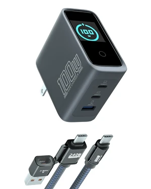 100W USB C Charger Block, GaN, 3-Port, PD 3.0 Fast Charger Smart Display, Foldable Plug Touch Controls, For MacBook Pro/Air, iPad, iPhone 17/16/15,USB-C Charging Cable Included 100W USB C Charger Block, GaN, 3-Port, PD 3.0 Fast Charger Smart Display, Foldable Plug Touch Controls, For MacBook Pro/Air, iPad, iPhone 17/16/15,USB-C Charging Cable Included