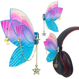Butterfly Headphone Accessories Cute 3D Acrylic Bows for Headphones with Gold Chains & Rhinestones, Velcro Fits Most Over-Ear Headphones (Blue) Butterfly Headphone Accessories Cute 3D Acrylic Bows for Headphones with Gold Chains & Rhinestones, Velcro Fits Most Over-Ear Headphones (Blue)