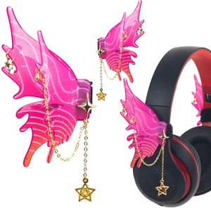 Butterfly Headphone Accessories Cute 3D Acrylic Bows for Headphones with Gold Chains & Rhinestones, Velcro Fits Most Over-Ear Headphones (Pink) Butterfly Headphone Accessories Cute 3D Acrylic Bows for Headphones with Gold Chains & Rhinestones, Velcro Fits Most Over-Ear Headphones (Pink)