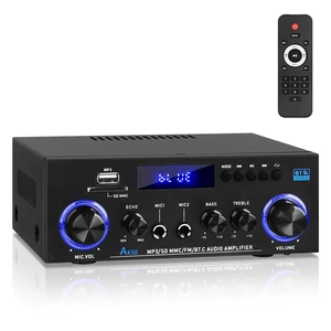 AK-50 Bluetooth5.0 Audio Amplifiers Home Stereo Amp 60WX2 Max.400W Output 2.0 Channel Mini Power Amplifier Speaker Amps Receivers with FM Radio,Echo,MIC,USB,SD Input for Home Audio AK-50 Bluetooth5.0 Audio Amplifiers Home Stereo Amp 60WX2 Max.400W Output 2.0 Channel Mini Power Amplifier Speaker Amps Receivers with FM Radio,Echo,MIC,USB,SD Input for Home Audio