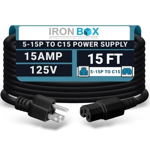 IronBox Electric - Heavy-Duty 5-15P to C15 Power Supply Cable - 15A 125V, 14/3 SJT Cord - Male End 5-15 Plug/Female End C15 Connector - UL Listed PC Power Cord - (Black,15 Foot) IronBox Electric - Heavy-Duty 5-15P to C15 Power Supply Cable - 15A 125V, 14/3 SJT Cord - Male End 5-15 Plug/Female End C15 Connector - UL Listed PC Power Cord - (Black,15 Foot)
