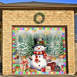 LED Christmas Snowman Garage Door Cover Banner, 7x8 ft Holiday Decor Winter Forest Scene Garage Door Decor, Reindeer Fabric Backdrop for Garage and Outdoor Walls, Festive Holiday Decoration LED Christmas Snowman Garage Door Cover Banner, 7x8 ft Holiday Decor Winter Forest Scene Garage Door Decor, Reindeer Fabric Backdrop for Garage and Outdoor Walls, Festive Holiday Decoration