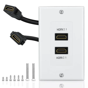 HDMI 2.1 Wall Plate(2 Port), 8K HDMI Wall Outlet Pass Through, Supports 8K@60Hz and 4K@120Hz, 3D, HDR, 48 Gbps, Fits Home Theater Systems HDMI 2.1 Wall Plate(2 Port), 8K HDMI Wall Outlet Pass Through, Supports 8K@60Hz and 4K@120Hz, 3D, HDR, 48 Gbps, Fits Home Theater Systems