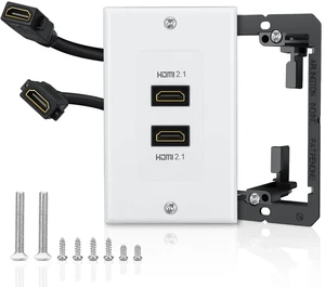 HDMI 2.1 Wall Plate(2 Port), 8K HDMI Wall Outlet Pass Through with Low Voltage Metal Mounting Bracket, Supports 8K@60Hz and 4K@120Hz, 3D, HDR, 48 Gbps HDMI Box, Fits Home Theater Systems HDMI 2.1 Wall Plate(2 Port), 8K HDMI Wall Outlet Pass Through with Low Voltage Metal Mounting Bracket, Supports 8K@60Hz and 4K@120Hz, 3D, HDR, 48 Gbps HDMI Box, Fits Home Theater Systems