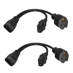 C14 Male to C13 + NEMA 5-15R Female Y-Splitter Power Cord, 2Packs 1FT/0.32M, 10A 250V, For Server, PDU, UPS, Desktop, Monitor, Small Appliances, AC Power Adapter Cable C14 Male to C13 + NEMA 5-15R Female Y-Splitter Power Cord, 2Packs 1FT/0.32M, 10A 250V, For Server, PDU, UPS, Desktop, Monitor, Small Appliances, AC Power Adapter Cable