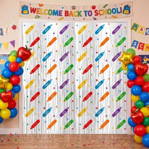 4 Pack Back to School Party Decoration Crayon Foil Fringe Curtain Backdrop 3.3x6.6ft, Preschool Kindergarten School Classroom Decor, Photo Booth Backdrop, Metallic Tinsel Streamer with Colorful Crayon 4 Pack Back to School Party Decoration Crayon Foil Fringe Curtain Backdrop 3.3x6.6ft, Preschool Kindergarten School Classroom Decor, Photo Booth Backdrop, Metallic Tinsel Streamer with Colorful Crayon