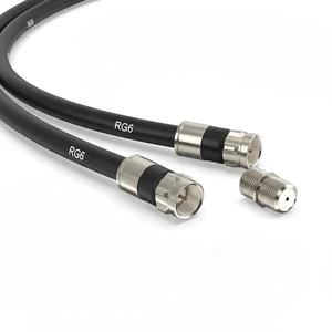 RG6 Coaxial Cable with F Connector and Extension Coupler, Weather-Sealed Double Rubber O-Ring, High-Speed Internet, Broadband and Digital TV Antenna, Satellite Cable Extension (Black, 50 FT) RG6 Coaxial Cable with F Connector and Extension Coupler, Weather-Sealed Double Rubber O-Ring, High-Speed Internet, Broadband and Digital TV Antenna, Satellite Cable Extension (Black, 50 FT)