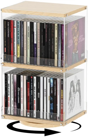 2-Tier Rotating CD Tower, 40 Capacity Rotating CD Storage Rack Wood & Acrylic, Open-Side Design & Anti-Fall Guard for Living Room Office Modern Industrial Display 2-Tier Rotating CD Tower, 40 Capacity Rotating CD Storage Rack Wood & Acrylic, Open-Side Design & Anti-Fall Guard for Living Room Office Modern Industrial Display