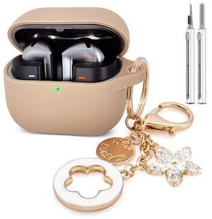 Silicone Case Cover for Galaxy Buds 3 Pro, Galaxy Buds 3 with Bling Keychain, Portable, Milk Tea Silicone Case Cover for Galaxy Buds 3 Pro, Galaxy Buds 3 with Bling Keychain, Portable, Milk Tea