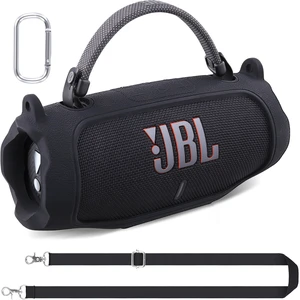 Silicone Case for JBL Charge 6 Portable Bluetooth Speaker, Black Travel Soft Cover with Detachable Shoulder Strap & Carabiner, Protective Skin Case, Comfortable Carrying, Bump Protection Silicone Case for JBL Charge 6 Portable Bluetooth Speaker, Black Travel Soft Cover with Detachable Shoulder Strap & Carabiner, Protective Skin Case, Comfortable Carrying, Bump Protection