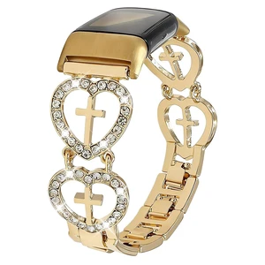 Bling Bracelet Compatible with Fitbit Charge 6/Charge 5 Bands Women,Shiny Cross Love Metal Band Sparking Diamond Heart Shape Wristband Cute Strap for Fitness Tracker Bling Bracelet Compatible with Fitbit Charge 6/Charge 5 Bands Women,Shiny Cross Love Metal Band Sparking Diamond Heart Shape Wristband Cute Strap for Fitness Tracker