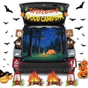 Halloween Trunk or Treat Camping Car Decorations Kit Include Welcome to Our Camp Site Banner Forest Backdrop Campfire Lantern Cutouts Archway Garage Decor for SUV Entryway House Outdoor Halloween Trunk or Treat Camping Car Decorations Kit Include Welcome to Our Camp Site Banner Forest Backdrop Campfire Lantern Cutouts Archway Garage Decor for SUV Entryway House Outdoor