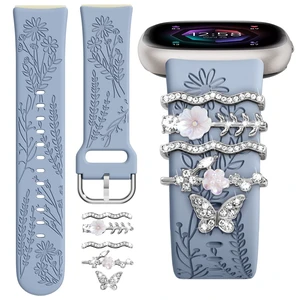 Floral Engraved Bands Compatible with Fitbit Versa 4/Versa 3/Sense 2/Sense Band with Charms, Soft Silicone Sport Fancy Replacement Wristbands Strap with Cute Decorative Rings Accessories for Women Floral Engraved Bands Compatible with Fitbit Versa 4/Versa 3/Sense 2/Sense Band with Charms, Soft Silicone Sport Fancy Replacement Wristbands Strap with Cute Decorative Rings Accessories for Women