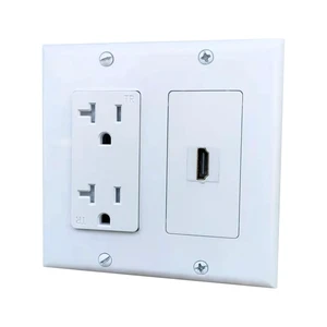 20Amp Power Outlet with 1 HDMI Port Wall Plate - 2 Gang Electrical Wall Outlet with HDTV Keystone Jack Cover Plate for TV Mount - White 20Amp Power Outlet with 1 HDMI Port Wall Plate - 2 Gang Electrical Wall Outlet with HDTV Keystone Jack Cover Plate for TV Mount - White