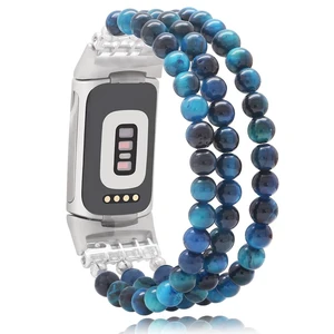 Compatible with Fitbit Charge 6/5 Natural Gemstone Beaded Handmade Adjustable Bracelet Replacement Band for Women Compatible with Fitbit Charge 6/5 Natural Gemstone Beaded Handmade Adjustable Bracelet Replacement Band for Women