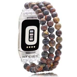 Compatible with Fitbit Charge 6/5 Natural Gemstone Beaded Handmade Adjustable Bracelet Replacement Band for Women Compatible with Fitbit Charge 6/5 Natural Gemstone Beaded Handmade Adjustable Bracelet Replacement Band for Women