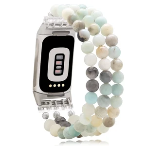 Compatible with Fitbit Charge 6/5 Natural Gemstone Beaded Handmade Adjustable Bracelet Replacement Band for Women Compatible with Fitbit Charge 6/5 Natural Gemstone Beaded Handmade Adjustable Bracelet Replacement Band for Women
