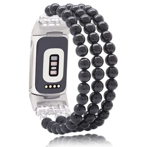 Compatible with Fitbit Charge 6/5 Natural Gemstone Beaded Handmade Adjustable Bracelet Replacement Band for Women Compatible with Fitbit Charge 6/5 Natural Gemstone Beaded Handmade Adjustable Bracelet Replacement Band for Women