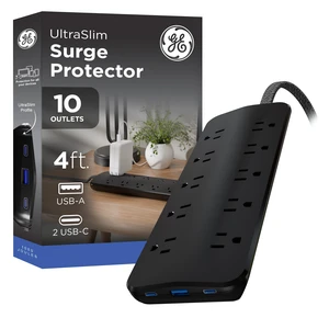 Sur Protector Power Strips with USB Ports, 4 Ft Braided Extension Cord 1000 Joules, 10 Outlet Extender (Wide Spaced), 1 USB-A, 2 USB-C, Flat Plug, ETL Safety Listed, Black, 88190 Sur Protector Power Strips with USB Ports, 4 Ft Braided Extension Cord 1000 Joules, 10 Outlet Extender (Wide Spaced), 1 USB-A, 2 USB-C, Flat Plug, ETL Safety Listed, Black, 88190