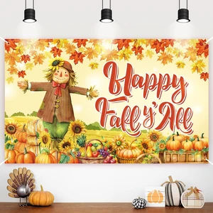 Fall Scarecrow Backdrop Happy Fall Y'all Banner Backdrop Autumn Harvest Pumpkin Photography Background for Thanksgiving Wall Home Party Decorations, 70.8 x 43.3 Inch Fall Scarecrow Backdrop Happy Fall Y'all Banner Backdrop Autumn Harvest Pumpkin Photography Background for Thanksgiving Wall Home Party Decorations, 70.8 x 43.3 Inch
