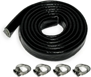 1/2" ID Heat Shielded Fire Sleeve w/ 4 Clamps - Black 5FT Silicone Coated Fiberglass Heat Protection for Automotive Hose Lines & Electrical Wiring 1/2" ID Heat Shielded Fire Sleeve w/ 4 Clamps - Black 5FT Silicone Coated Fiberglass Heat Protection for Automotive Hose Lines & Electrical Wiring