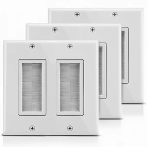 2-Gang Wall Plate, Brush Style Opening Passthrough Low Voltage Cable Plate In-Wall Installation for Speaker Wires, Coaxial Cables, HDMI Cables, or Network/Phone Cables - 3 PACK 2-Gang Wall Plate, Brush Style Opening Passthrough Low Voltage Cable Plate In-Wall Installation for Speaker Wires, Coaxial Cables, HDMI Cables, or Network/Phone Cables - 3 PACK